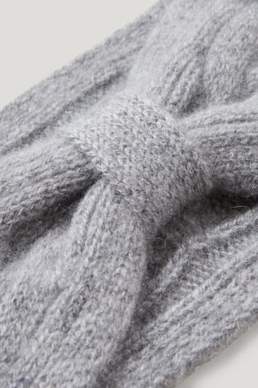 Femmes - Bandeau de front en cachemire - motif tressé - gris chiné