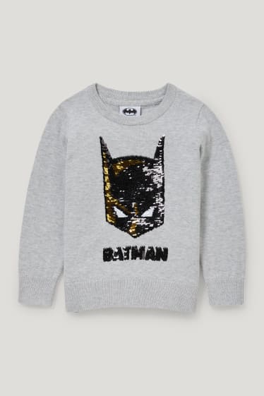 Batolata chlapci - Batman - svetr - s lesklou aplikací - světle šedá-žíhaná