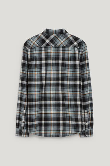 Uomo - Camicia di flanella - regular fit - collo all'italiana - a quadretti - verde scuro / grigio