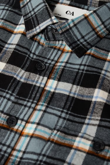 Uomo - Camicia di flanella - regular fit - collo all'italiana - a quadretti - verde scuro / grigio