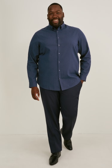 Mężczyźni XL - Koszula biznesowa - regular fit - przypinany kołnierzyk - bawełna Pima - ciemnoniebieski