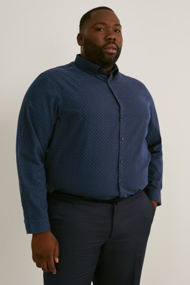 Mężczyźni XL - Koszula biznesowa - regular fit - przypinany kołnierzyk - bawełna Pima - ciemnoniebieski