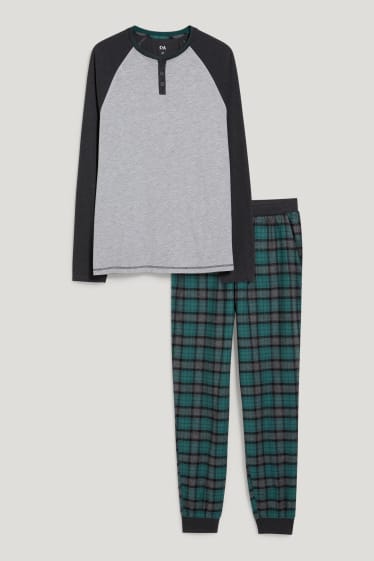 Uomo - Pigiama con pantaloni di flanella - grigio / verde scuro