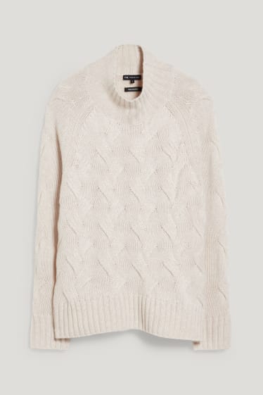 Dames - Trui van kasjmier - kabelpatroon - beige-mix