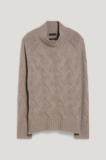 Damen - Kaschmir-Pullover - Zopfmuster - taupe