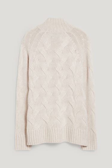Dames - Trui van kasjmier - kabelpatroon - beige-mix