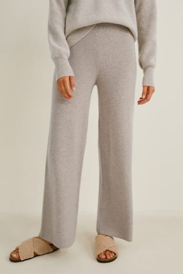 Dames - Broek van kasjmier - beige-mix