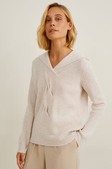 Damen - Kaschmir-Pullover - beige-melange