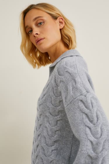 Mujer - Jersey de cachemir - de ochos - gris claro jaspeado