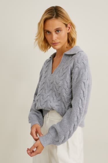 Mujer - Jersey de cachemir - de ochos - gris claro jaspeado