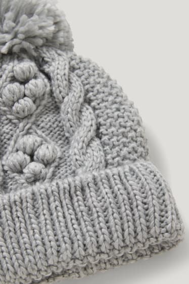Filles - Bonnet en maille - motif tressé - gris clair chiné