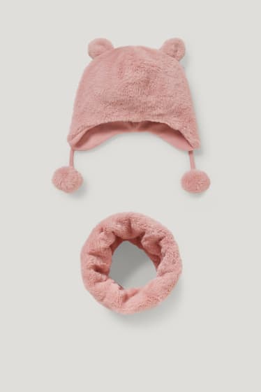Exclu web - Ensemble - bonnet et tour de cou - 2 pièces - rose