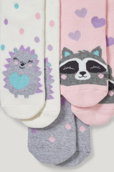 Nena - Paquet de 3 - eriçó i os rentador - mitjons amb dibuix - gris/rosa