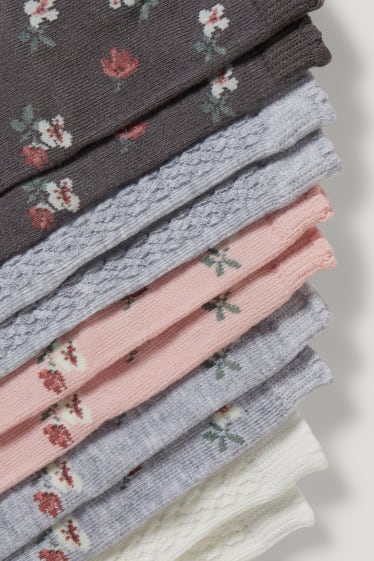 Baby Girls - Wielopak, 5 par - w kwiatki - skarpety niemowlęce z motywem - szary / jasnoróżowy