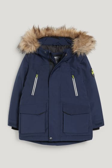 Toddler Boys - Giacca con cappuccio e riporto di ecopelliccia - blu scuro