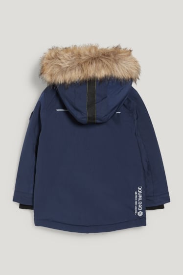 Toddler Boys - Giacca con cappuccio e riporto di ecopelliccia - blu scuro