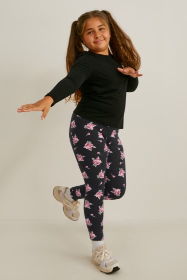 Kids Girls - Uitgebreide maten - set van 2 - thermolegging - zwart