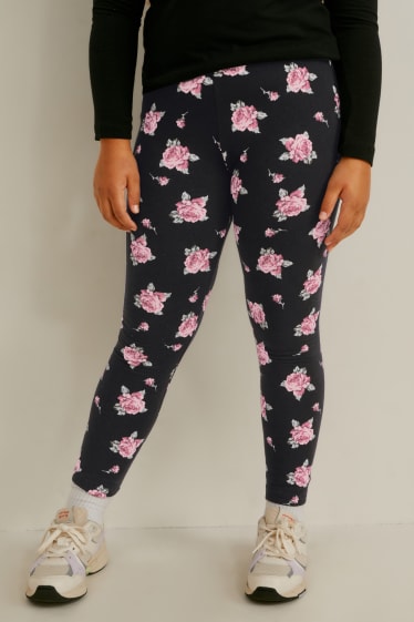 Kids Girls - Uitgebreide maten - set van 2 - thermolegging - zwart