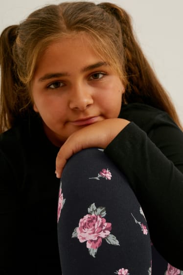 Kids Girls - Uitgebreide maten - set van 2 - thermolegging - zwart
