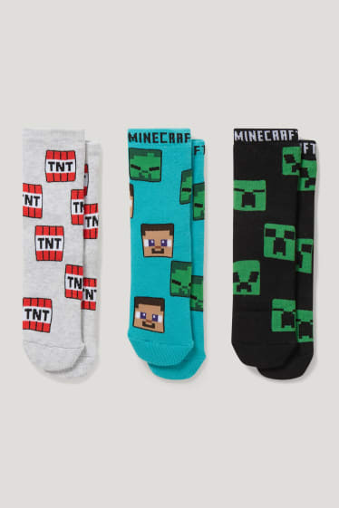 Garçons - Lot de 3 paires - Minecraft - chaussettes à motif - noir