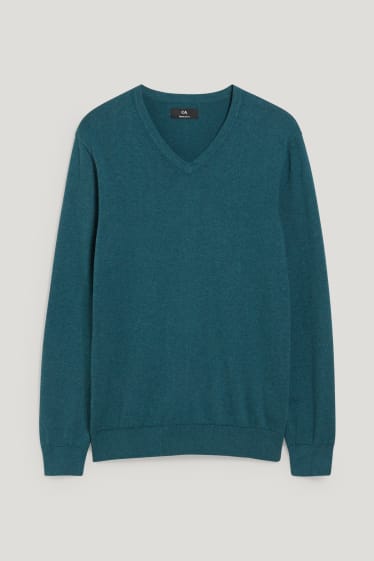 Herren - Pullover und Hemd - Regular Fit - bügelleicht - recycelt - dunkelgrün / weiß