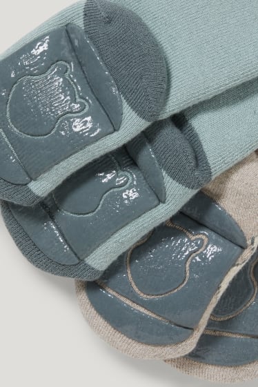 Baby Boys - Confezione da 2 - Winnie the Pooh - calzini neonati antiscivolo - verde / beige