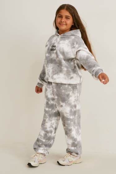 Bambine: - Taglie estese - set - felpa con cappuccio e pantaloni sportivi - 2 pezzi - bianco / grigio