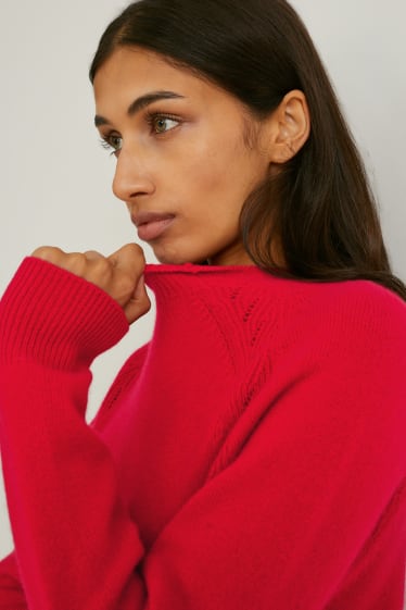 Women - Cashmere jumper - dark red
