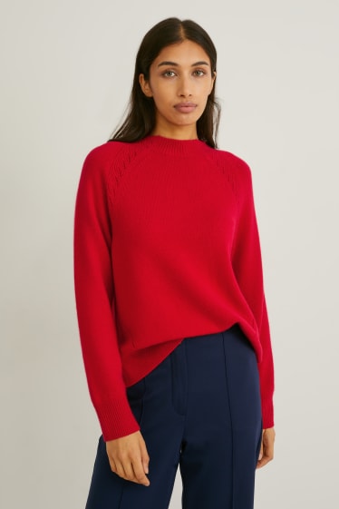 Women - Cashmere jumper - dark red