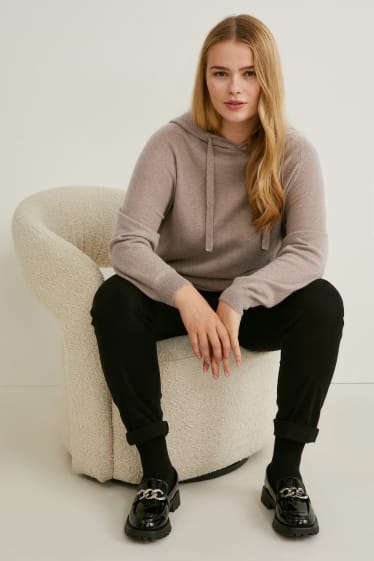 Women - Hooded cashmere jumper - taupe
