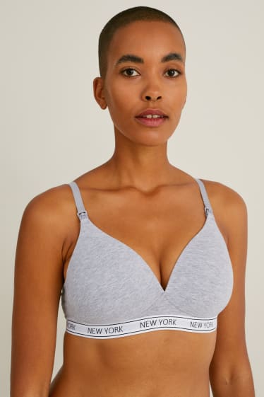 Women - Non-wired nursing bra - padded - organic cotton - light gray-melange