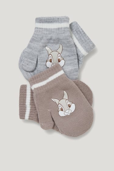 Bébé filles - Lot de 2 - Bambi - moufles pour bébé - gris clair chiné