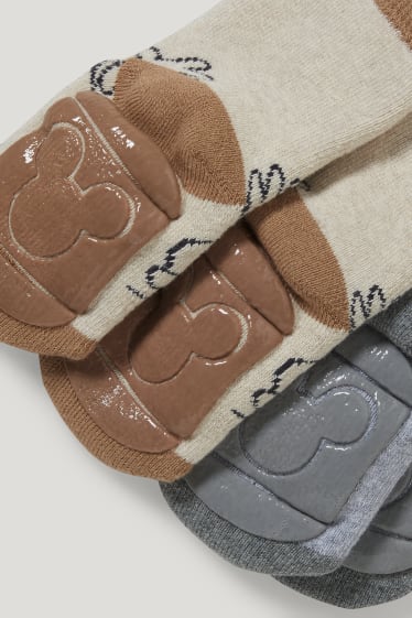 Bébé garçons - Lot de 2 - Mickey Mouse - chaussettes antidérapantes pour bébé - marron clair