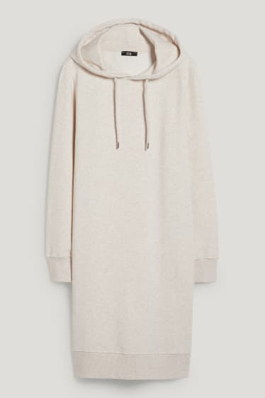 Dámské - Teplákové šaty s kapucí - béžová-žíhaná