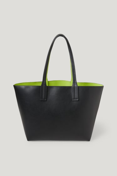 Dámské - Oboustranná kabelka shopper - imitace kůže - černá