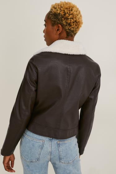 Femmes - Blouson motard - similicuir - marron foncé