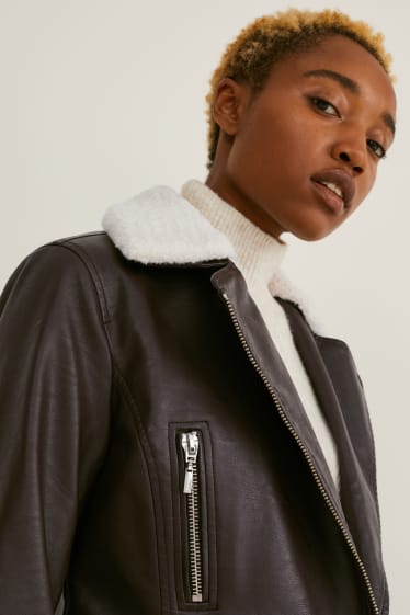 Femmes - Blouson motard - similicuir - marron foncé
