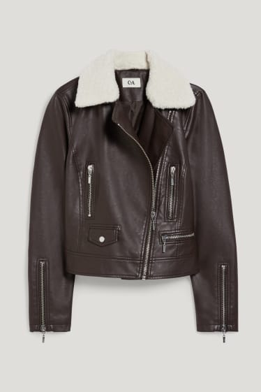 Femmes - Blouson motard - similicuir - marron foncé