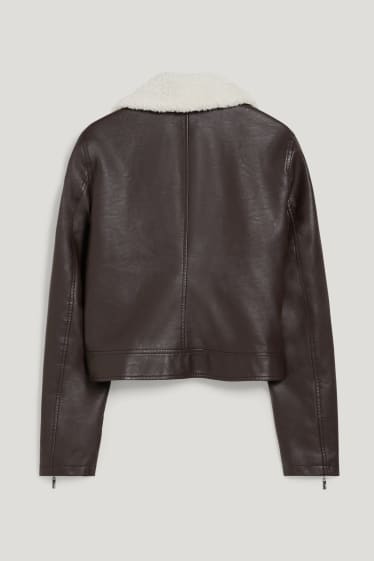 Femmes - Blouson motard - similicuir - marron foncé