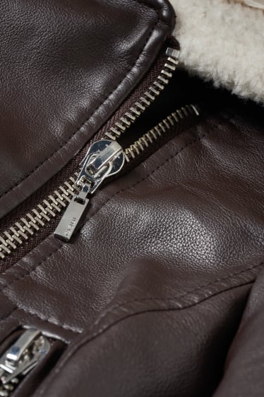 Femmes - Blouson motard - similicuir - marron foncé