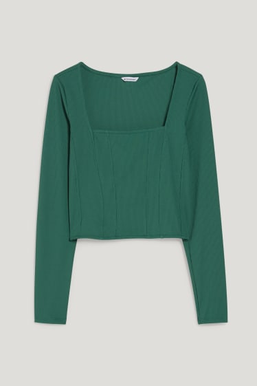Exclusiu online - CLOCKHOUSE - samarreta de màniga llarga crop - verd fosc