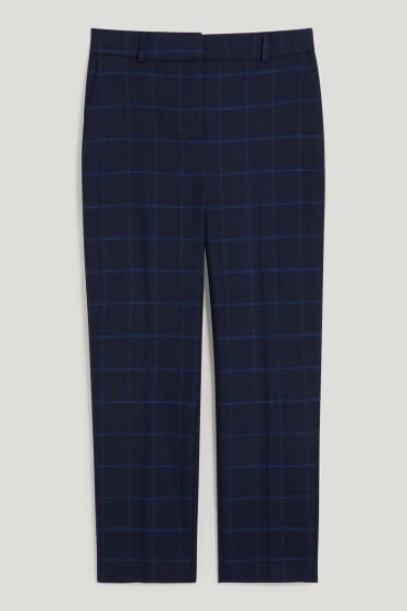 Donna - Pantaloni di stoffa - vita media - slim fit - da materiali riciclati - a quadretti - blu scuro