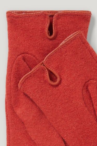 Femmes - Gants à fonction tactile - laine mélangée - orange foncé