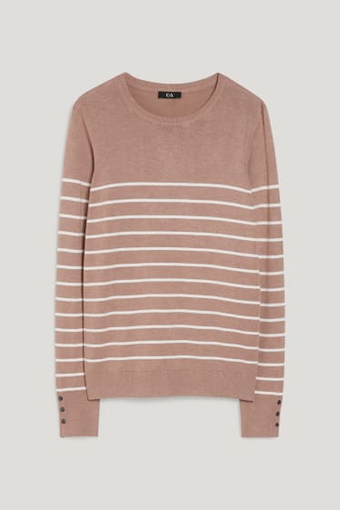 Mujer - Jersey de punto fino - de rayas - marrón claro