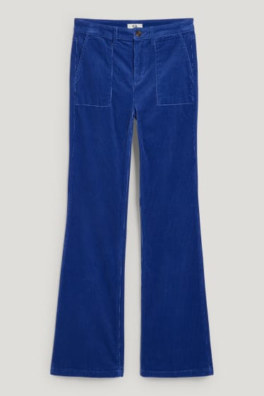 Dames - Broek van corduroy - high waist - wide flare - blauw