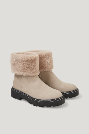 Donna - Stivaletti - foderati - similpelle scamosciata - beige
