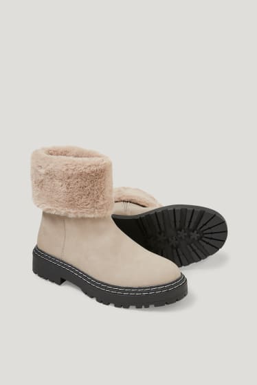 Donna - Stivaletti - foderati - similpelle scamosciata - beige