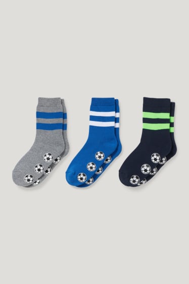 Garçons - Lot de 3 paires - chaussettes antidérapantes - bleu / gris