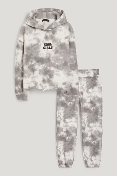 Niñas - Tallas extendidas - set - sudadera con capucha y pantalón de deporte - 2 piezas - blanco / gris