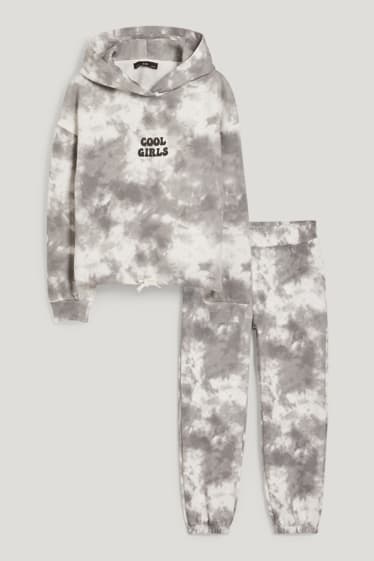 Kids Girls - Extended Sizes - Set - Hoodie und Jogginghose - 2 teilig - weiß / grau